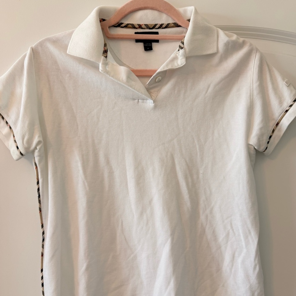 BURBERRY WOMEN’S NOVA CHECK WHITE GOLF POLO SHIRT